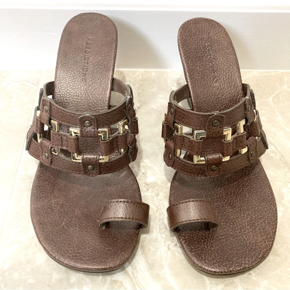 Predictions Brown Wedge Sandals, 6W, Gold Hardware